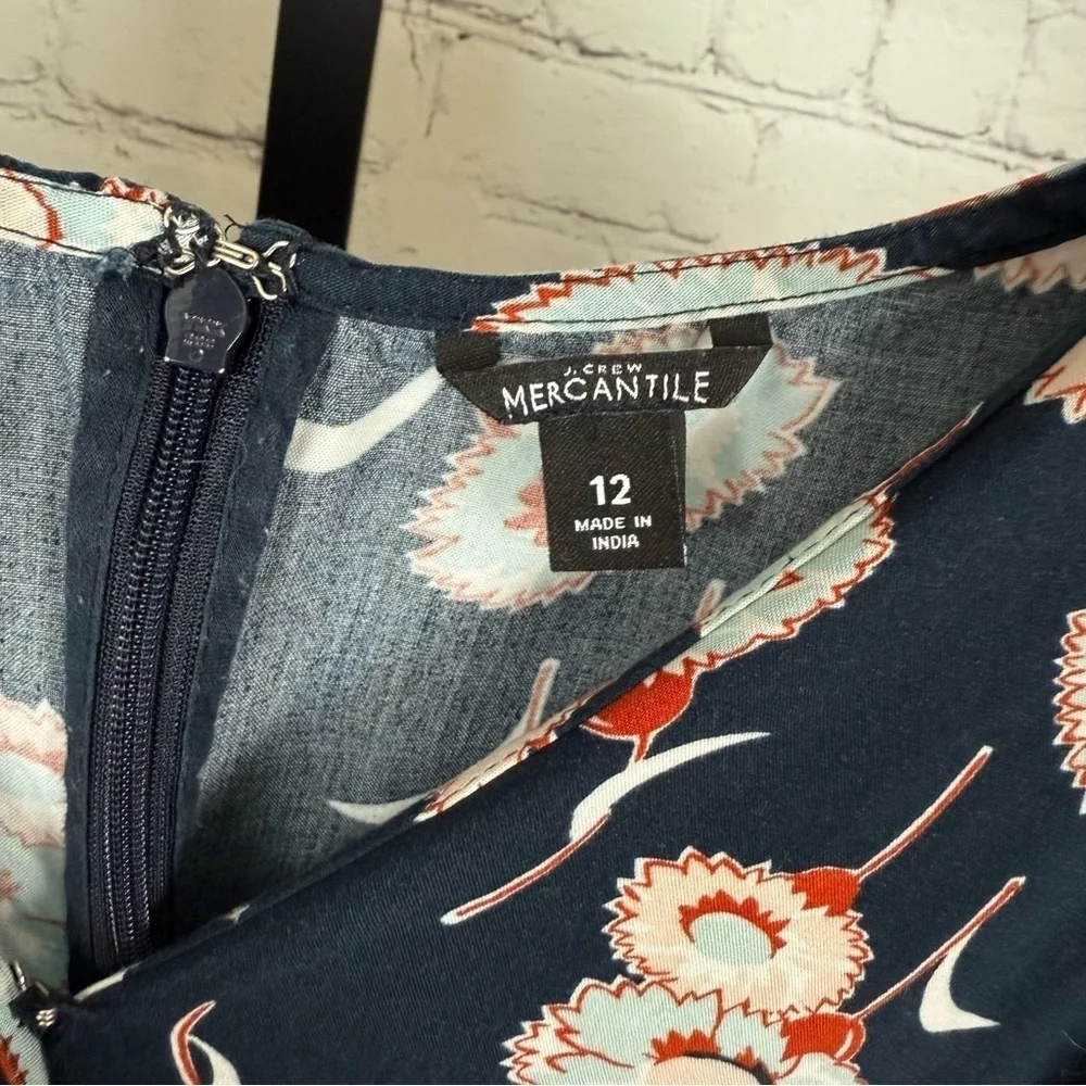J. Crew Mercantile Floating Floral Ruffle V-Neck Faux Wrap Dress Blue Size 12